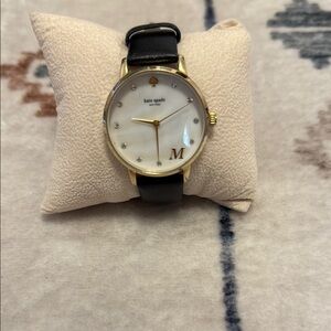 Kate Spade Gold and Black Leather Watch with the letter M